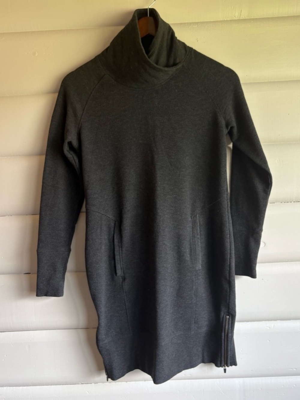 Lole Charcoal Funnel Neck Sweatshirt Dress Zip Hem XS
